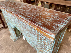 Antique Indian Hand Carved Solid Wood Console Hall Table