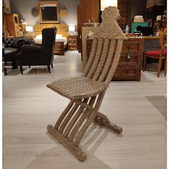 Antique Indian Hand Carved Solid Wood Foldable Chair 01