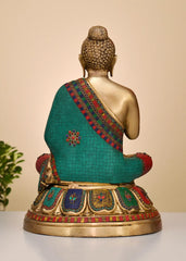 Indian Lord Gautam Buddha Tibetan Buddhist Buddha In Brass Statue with Inlay Work