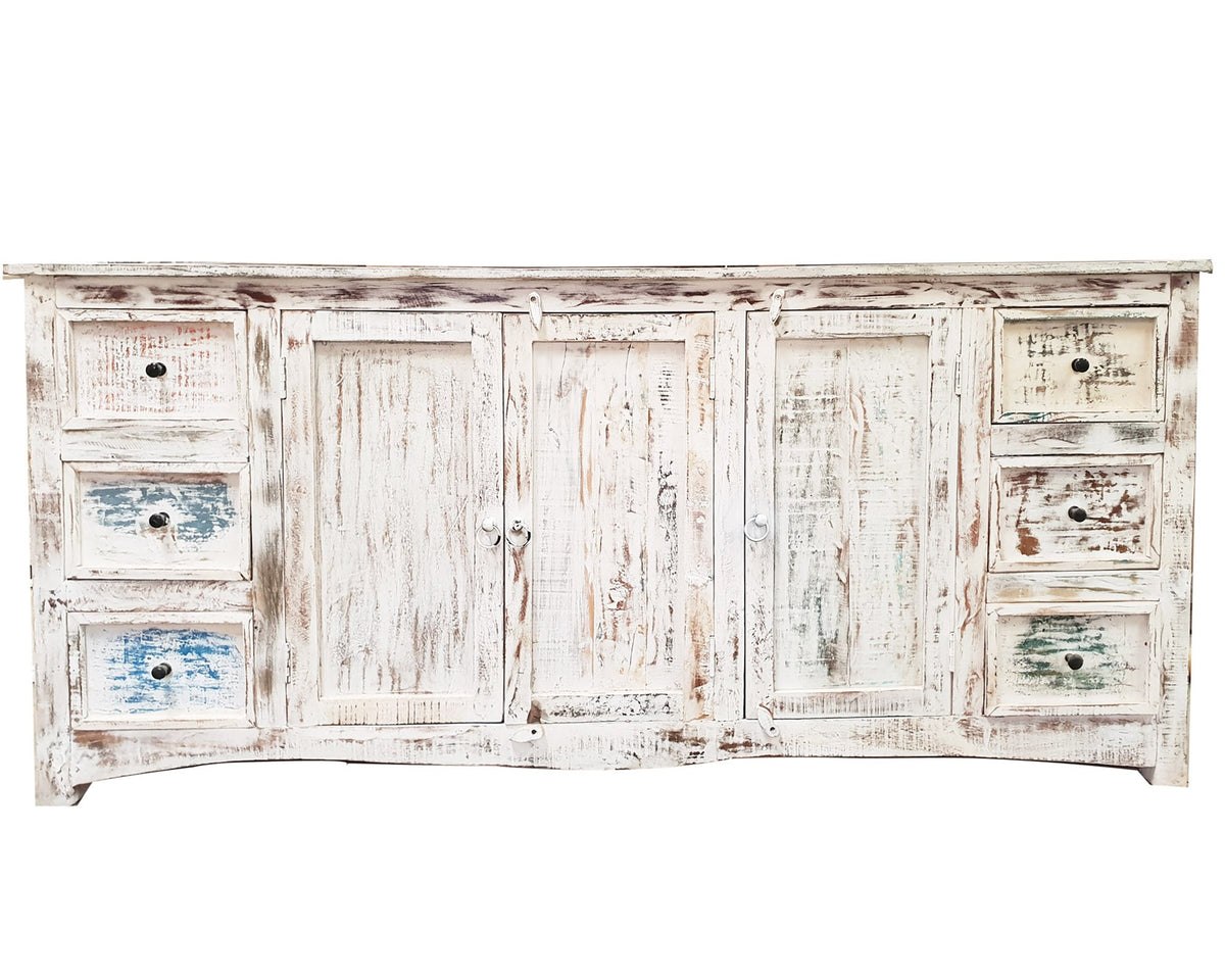 Rustica Reclaimed wood boat timber sideboard Buffet White 200x50x90cm