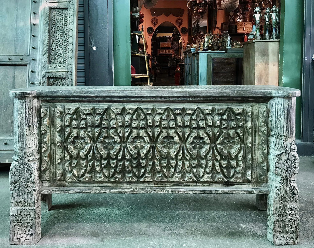 Antique Vintage Indian Hand Carved Solid Wood Console Hall Table