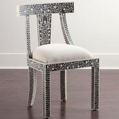 Maaya Bone Inlay Seating Chair White Black Floral Pattern