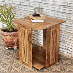 Handmade Indian Hand Carved Solid Hard Wood Zephyr End Table Natural