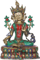 Indian Brass Tibetan Buddhist Buddha In Brass Statue With Inlay Work