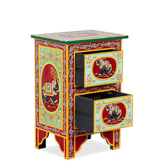 Pandora Hand Painted Indian Solid Wood Bedside Table Multicolour