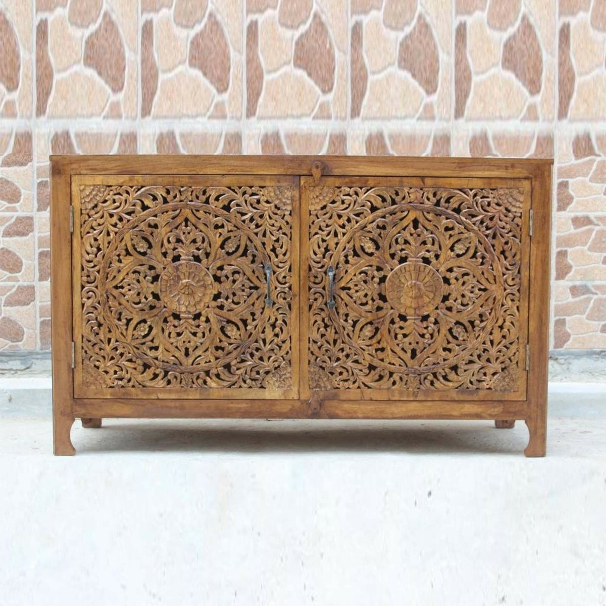 Floral Jali Design Indian french Sideboard Honey Brown