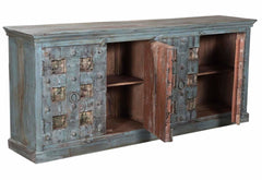 Antique Old Door Blue Wash With Doors Sideboard India Brocante