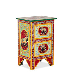 Pandora Hand Painted Indian Solid Wood Bedside Table Multicolour