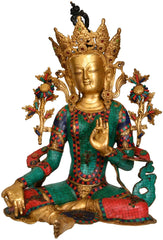 Indian Buddha Tibetan Buddhist Buddha In Brass Statue With Inlay Work