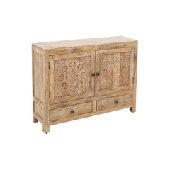Indian Handmade Solid Wood 2 Drawers & Door Carved Cabinet