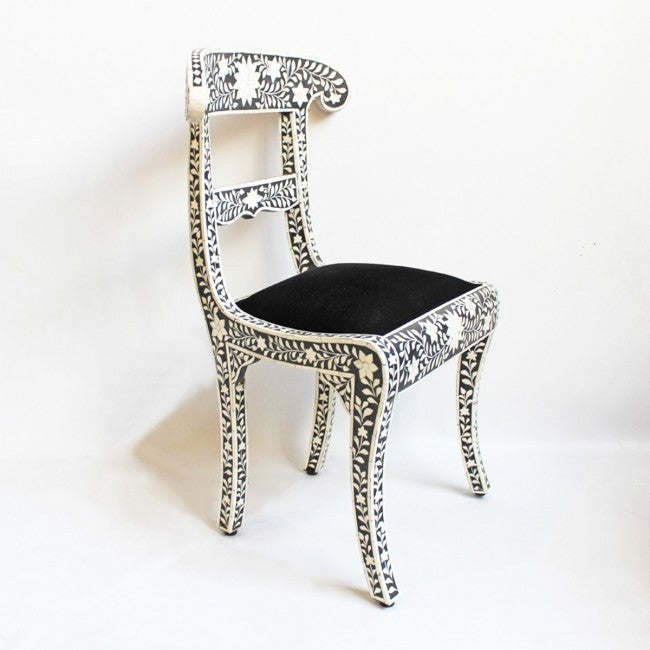 Maaya Bone Inlay Seating Chair White Black Floral Pattern