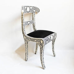 Maaya Bone Inlay Seating Chair White Black Floral Pattern