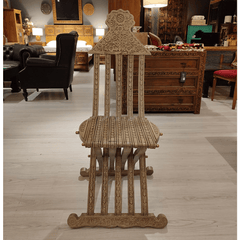 Antique Indian Hand Carved Solid Wood Foldable Chair 01