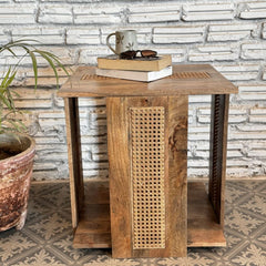 Handmade Indian Hand Carved Solid Hard Wood Zephyr End Table Natural