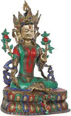 Indian Brass Tibetan Buddhist Buddha In Brass Statue With Inlay Work