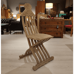 Antique Indian Hand Carved Solid Wood Foldable Chair 01