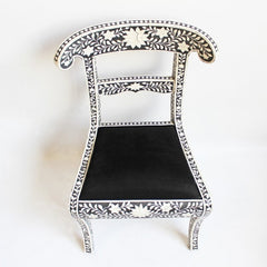 Maaya Bone Inlay Seating Chair White Black Floral Pattern