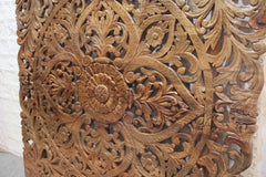 Dynasty Carved Wooden Wall Panel Bed Head Board Bedhead Natural