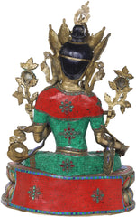 Indian Brass Tibetan Buddhist Buddha In Brass Statue With Inlay Work