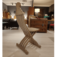 Antique Indian Hand Carved Solid Wood Foldable Chair 01