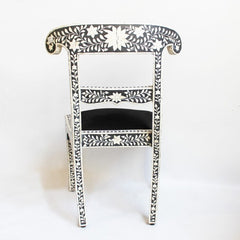 Maaya Bone Inlay Seating Chair White Black Floral Pattern