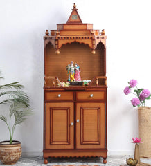 Large Sized Handmade Solid Wood Home Temple In Brown