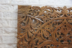 Dynasty Carved Wooden Wall Panel Bed Head Board Bedhead Natural