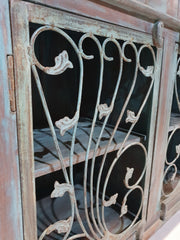 Indian Metal Jali carved small buffet sideboard vanity BLUE GREEN 100x45x90cm