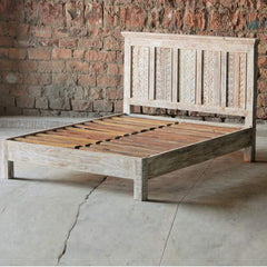 Rainbow Rustic Old Reclaimed Timber Carved Bed Frame Natural KING