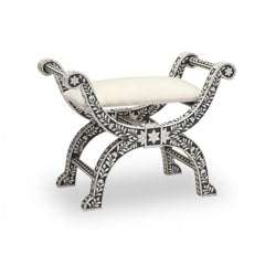 Maaya Bone Inlay Seating Chair White Black Floral Pattern