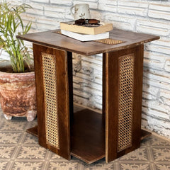 Handmade Indian Hand Carved Solid Hard Wood Zephyr End Table Walnut