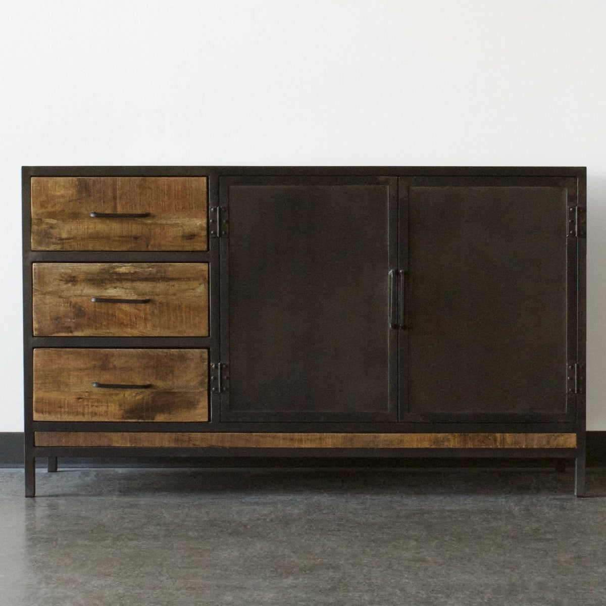 Angle Industrial Metal and Solid Wood Melbourne Buffet Sideboard with 3 drawers