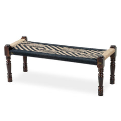 Indian Solid Wood Handmade Jute & Black Rope Bench Charpai Khat Manjhi Woven Charpai Daybed