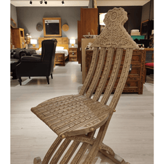 Antique Indian Hand Carved Solid Wood Foldable Chair 01