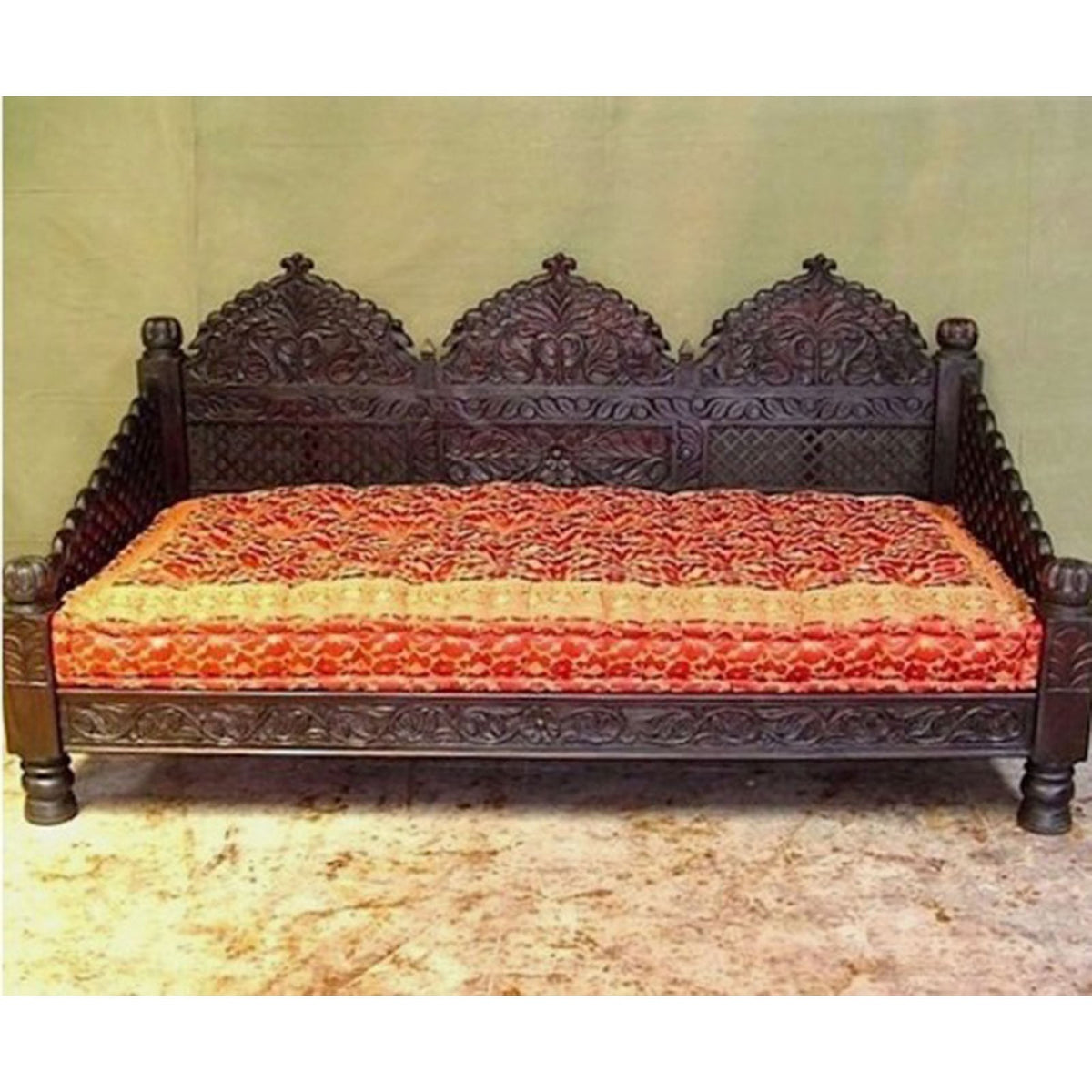 Mughal Garden Hand Carved Indian Daybed Chocolate Deep