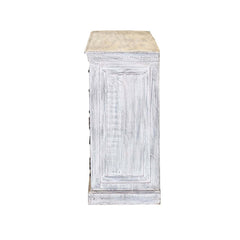 Blanc Indian Reclaimed Wood Whitewashed 3 Drawer Rustic Sideboard Cabinet