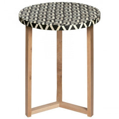 Maaya Bone Inlay Round Side Table Black Geometric