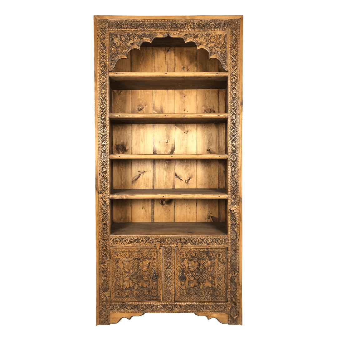 Mehrab Indian Hand Carved Solid Wood Bookshelf B4