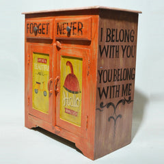 Retro Hand Painted Orange Solid Wood Cabinet