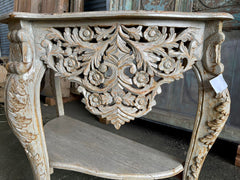 French Arched Hand Carved Indian Solid Wood Console Hall Table