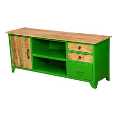 Angle Industrial Metal and Solid Wood TV Cabinet Entertainment Unit Green 140cm