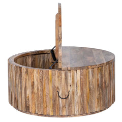 Hand Carved Solid Wood Round Coffee Table With Storage C2