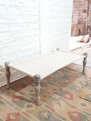 Indian Solid Wood Charpai Khat Manjhi Woven Charpai Daybed Whitewash