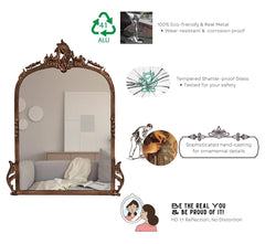 CORSICA Victorian Premium Metal Frame Arched Hand-Casted Mirror Vintage Copper 90cm