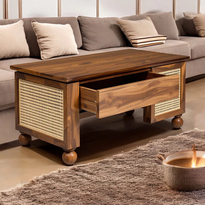 Rattan Elegance Series Solid Wood Rattan Cane Work Coffee Table C110