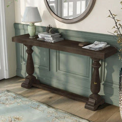 French Provincial Style Pillar Console Table Walnut