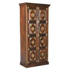 Hand Carved Solid Wooden With Brass Accents Cupboard Wardrobe D131
