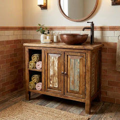 Indian Reclaimed Hand Carved Reclaimed Wood Bathroom Vanity V01