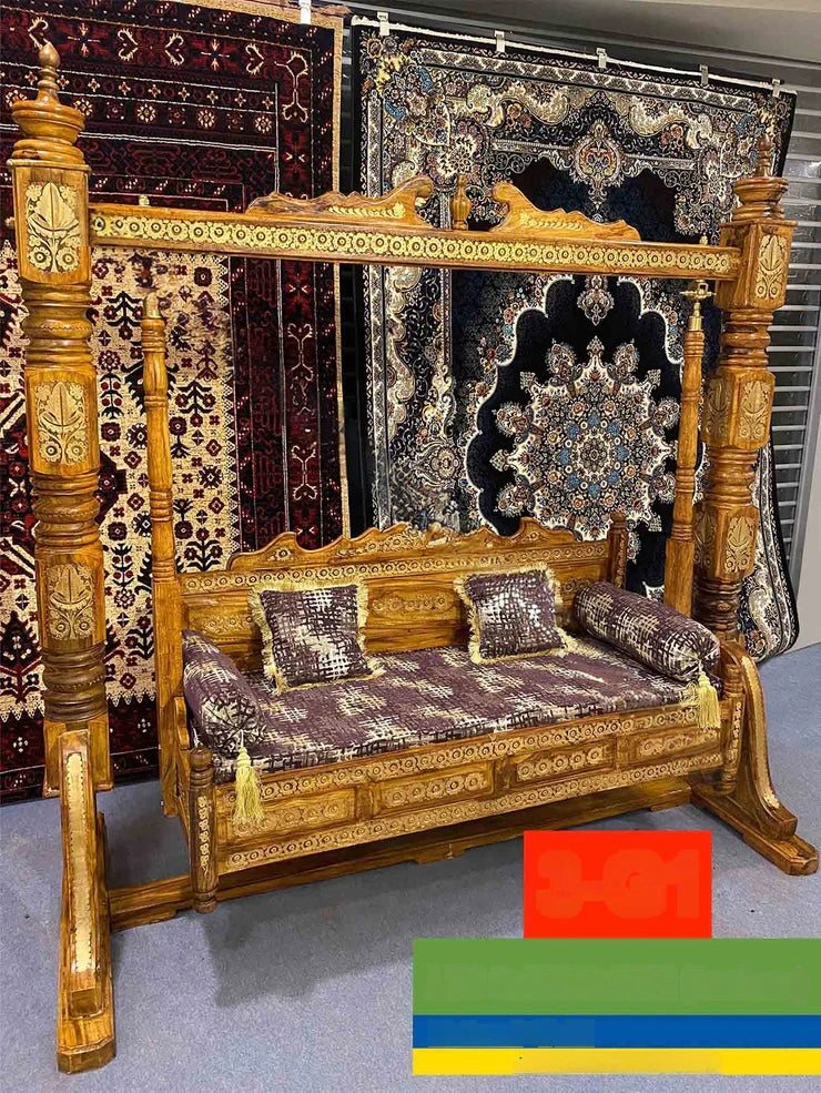 Maharaja Indian Traditional Hand Carved Wooden 3 Seater Swing