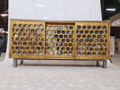 Handcarved Honeycomb mirrored Golden Sideboard sliding doors 170x40x85cm